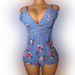 J for Justify Blue Floral Lace Romper